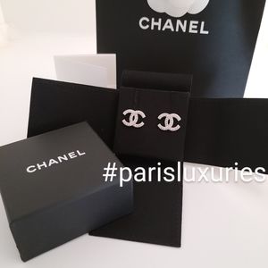 CHANEL Large Crystal Rhinestone CC Coco Studs